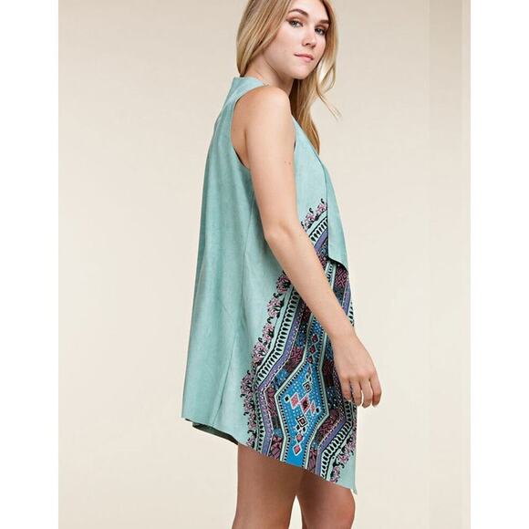 Boho Vixen Vest Faux Suede Embellished Sage Size S - Picture 3 of 11